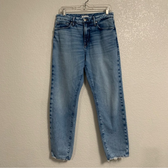 Good American Jeans Womens 29 Weekender Straight Distressed High Rise Stretch - Picture 1 of 16